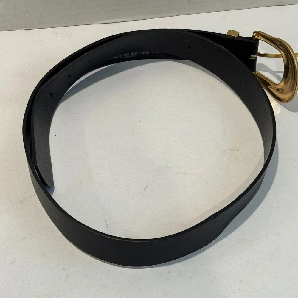 Zara‎ Belt Womens Medium Black Gold Horseshoe Buckle Faux Vegan Leather Western